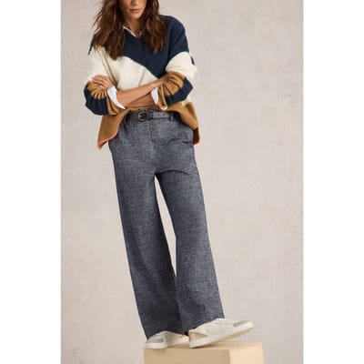 White Stuff Belle Tweedy Wide Leg Trouser Navy Multi Maat: 18 REGULAR | Pantalons Outlet | Dames | Blauw