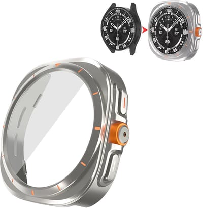 Stravo Ultra-look horlogekast voor Galaxy Watch 6 Screenprotector 40mm - Titanium, lijkt op ULTRA-kast Gehard glazen gezichtsbescherming voor Samsung Watch 6 Case 40mm