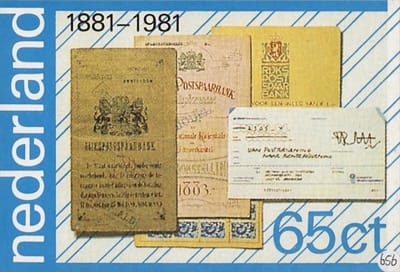 Briefkaart met afbeelding 100 jaar Rijkspostspaarbank postzegel