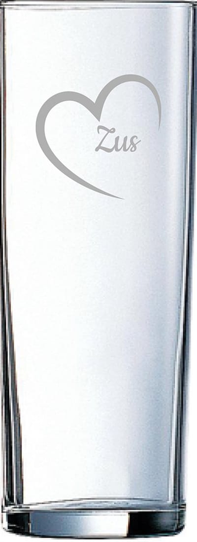 Gegraveerde longdrinkglas 31cl Zus met hartje