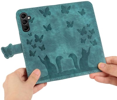 BookCover Hoes Etui geschikt voor Samsung Galaxy S26 - Vlinders en Kat - Groen - Reliëf