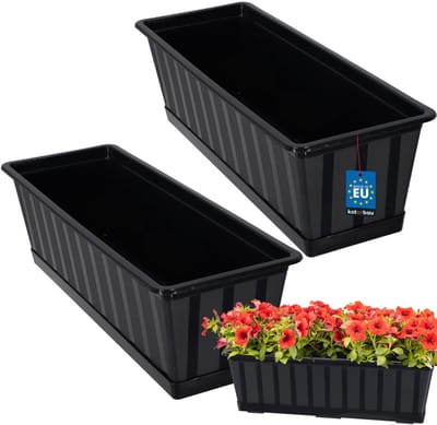 KOTARBAU® 2 st Balkonbak, Bloembak voor Balkon, Kunststof, 50 x 18 x 14 cm, Plantenbak, Antraciet, Plantenbak Balkon, met Schotel, Rechthoekig