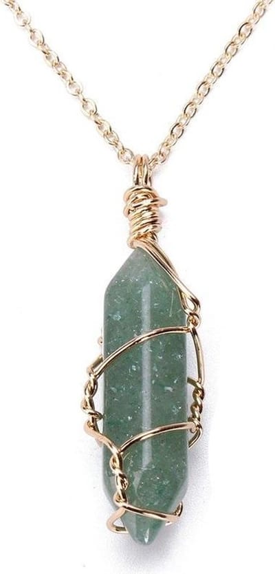 Kasey Groene Aventurijn in Crystal Wrap aan goudkleurige ketting - 48/55cm