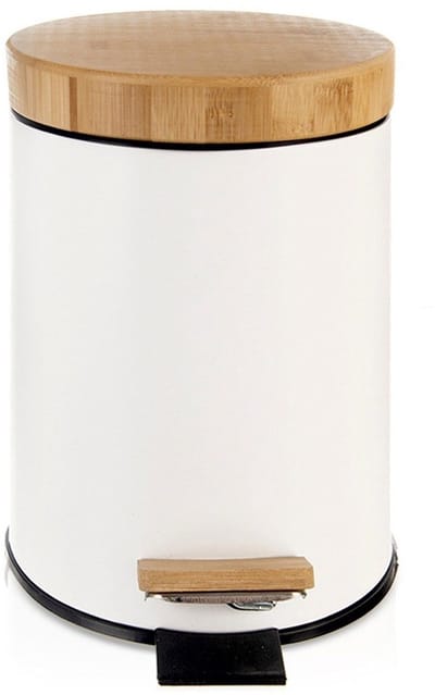 Orion Whiteline Serie - Metalen Vuilnisbak - 3L - Wit - Bamboe Pedaal