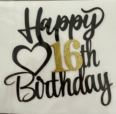 taart topper - verjaardag - 16 jaar - Happy Birthday - decoratie - versiering - Goud - Zwart