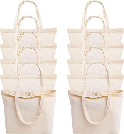 Set van 10 Herbruikbare Canvas Tassen met Rits - Wit - 40x33cm voor DIY en Boodschappen