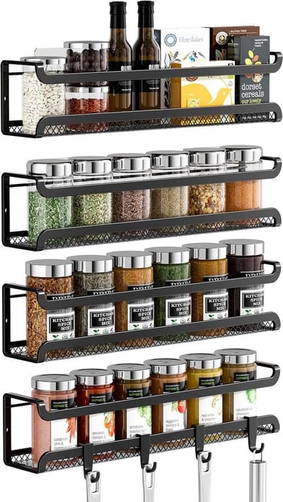 Kruidenrek Set - Keuken Organizer - Keuken Opruimen - 4 Stuks - 29 cm - Zwart
