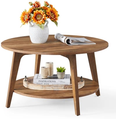 Pelor Salontafel Rond - Woonkamertafel Ø80 cm - Bijzettafel - Moderne Bijzettafel met 2 Niveaus - Stijlvol Honingbruin Design