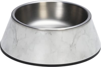 Designed By Lotte - drink/voerbak voor honden 700 ml Melamine - uitneembare bewerkte inoxkom - Meis wit - antislipring