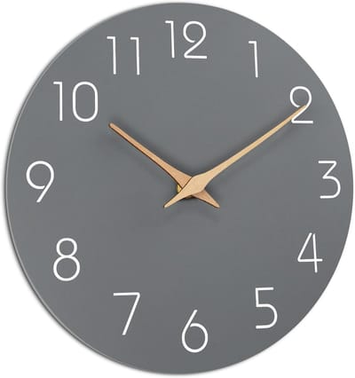 Moderne platte houten wandklok 16 inch - stil niet-tikkend - batterij-aangedreven - decoratief voor slaapkamer, woonkamer, keuken - grijs