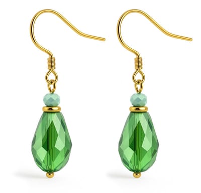 Groene druppelvormige kristal oorbellen voor dames - met goudkleurige gold plated stalen haakje - facet geslepen - elegante oorhangers