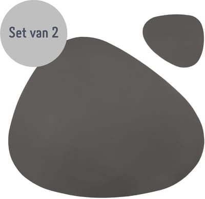 Krumble Placemat en onderzetter - 2 stuks - Design placemat set met onderzetter - PU leer - Donkergrijs