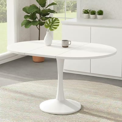 Uittrekbare Eettafel - Ronde Tafel - Gezellig Tafelen - Inklapbaar Ontwerp - 100/140x100x75cm - Wit
