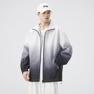 Veste réversible pour homme Couleur dégradée Fermeture éclair Col montant Coupe ample Décontractée Printemps et Automne Nouvelle Veste de Sport Respirante S noir
