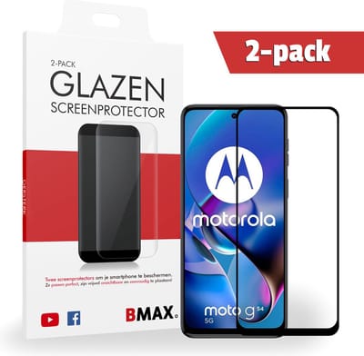 2-pack BMAX Screenprotector geschikt voor Motorola Moto G54 - Full Cover gehard glas - Motorola screenprotectors - Telefoonaccessoires - Telefonie & Accessoires - Beschermglas - Glas screenprotectors - Zwart