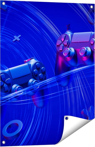 Gards Tuinposter Twee Gaming Controllers - Gamen - 60x80 cm - Tuindoek - Tuindecoratie - Wanddecoratie buiten - Tuinschilderij