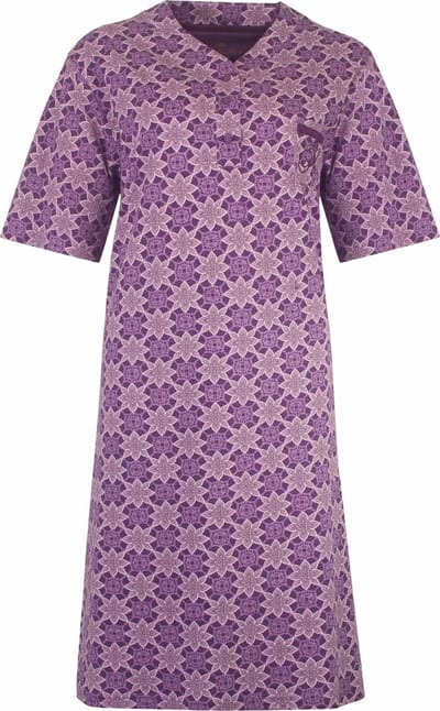 Medaillon Dames Nachthemd - Slaapkleedje - Katoen - Lila - Maat S