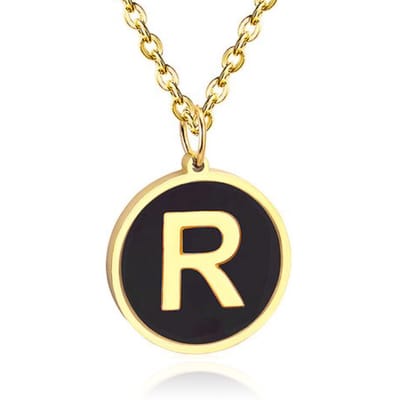 Goudkleurige Dames Schakelketting met Zwarte Kettinghanger Letter R