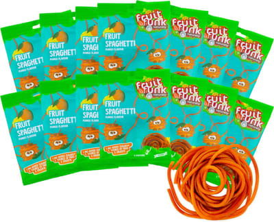 Fruitfunk Fruit Spaghetti Mango (14 x 100g) Fruitsnoep - suikerbewust vegan snoep - gezonde traktatie kind - zonder toegevoegde suikers
