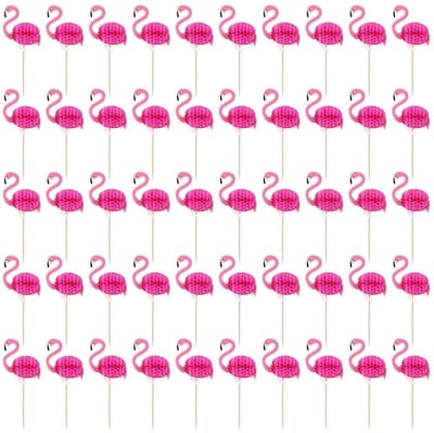 Dailygoods- Fruitstokers 50 Stuks - Flamingo Decoraties - Taartdecoraties - Feestartikelen - Duurzaam Materiaal - 14,5 cm - Decoratiestokjes
