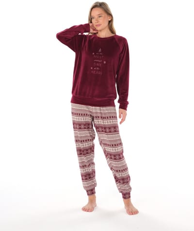 Feyza - Fluwelen Dames Pyjama Set, Lange Mouwen - S