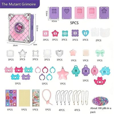 3D Sticker Maker Kit DIY Sieraden Maakmachine Knutselen Kinder Speelgoed Prinses Hanger Sleutelhanger Ring met Kralen Cadeau voor Meisje white