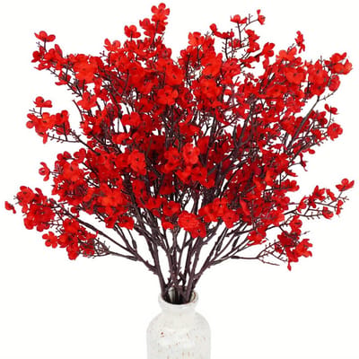 1 Stuk 5 Vork Zigeuner Pruim Handvat Boeket Simulatie Bloem Bruiloft Handboeket Huisdecoratie Set Bloemarrangement 1PCS rood
