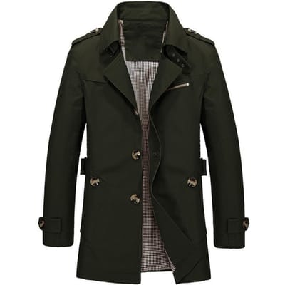 Heren Retro Jas Revers Lange Mouw Enkelrijs Zakelijke Stijl Buitenkleding Effen Kleur Zakken Winddichte Jas M legergroene kleur