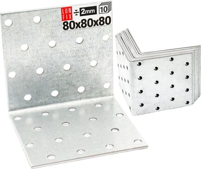 Set Hoekverbinders 80x80x80 mm Geperforeerd Verzinkt Staal 10 Stuks