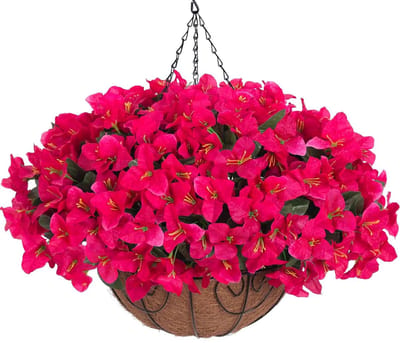 Hangende Kunstbloemen - Nep Bloemenmand - Buiten Decoratie - UV-Bestendig Materiaal - 50x50x52cm - Felroze