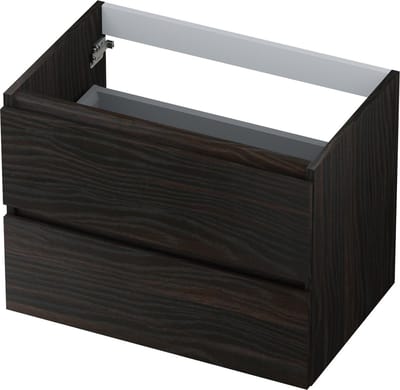INK wastafelonderkast 2 laden greeploos met houten keerlijst 70x45x52cm, intens eiken
