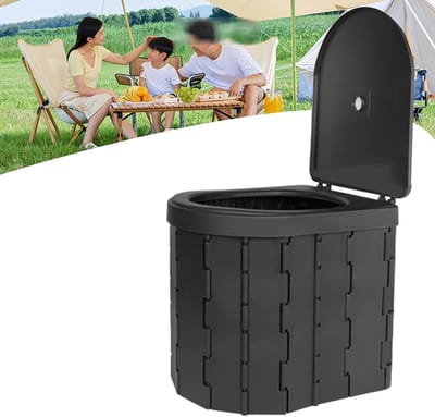 Kampeer Toilet - Draagbaar Toilet Vouwbaar - Buiten Gebruiken - Vergroot Zitvlak - 300 lbs Draagkracht - Zwart