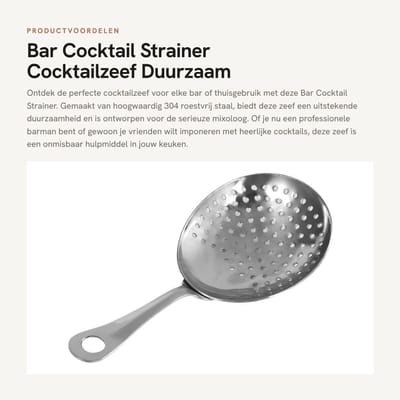 Dailygoods- Cocktailstrainer Hoogwaardig 304 Roestvrij Staal - Bar Zeef - Mixoloog Tool - Duurzaam - Corrosiebestendig - Professionele Uitstraling