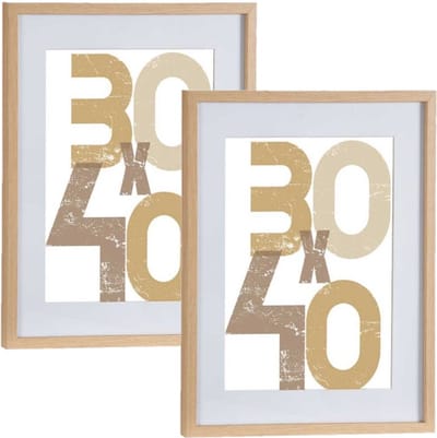 2x stuks houten fotolijst - bruin - 40 x 50 cm - fotolijstje - met passe-partout - decoratie