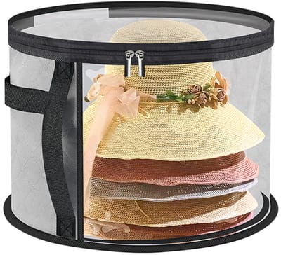 Opbergdoos - Extra grote doorzichtige hoedenopbergtas - Geschikt voor maximaal 7 hoeden - Cowboyhoedopbergtas voor garderobe - Hoedendoos met brede rand en handvat - (grijs)