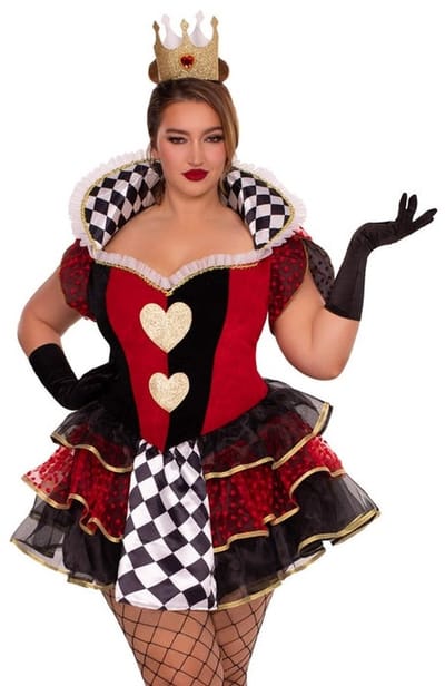 Leg Avenue - Plus Queen of Hearts Kostuum jurk - 3XL/4XL - Rood/Multicolours