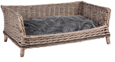 UNUS® Hondenmand rechthoekig grijs-wit gewassen met grijs kussen in 80 cm