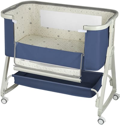 PIPIPOXER-Co-sleeper - Babybedje , 6-traps hoogteverstelling, inclusief matras, blauw