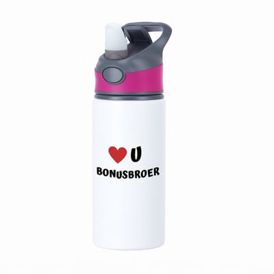 Hacebo® - love u bonusbroer waterfles met rietje roze - Broer - de liefste broer - verjaardag - cadeautje voor broer - broer artikelen - kado - geschenk - water fles - 650ML