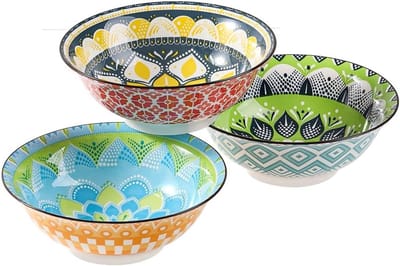 Set van Kleurige Porseleinen Ramenkommen - Ideaal voor Soepen, Salades en Pasta - Geschikt voor Magnetron en Vaatwasser - 35oz Capaciteit