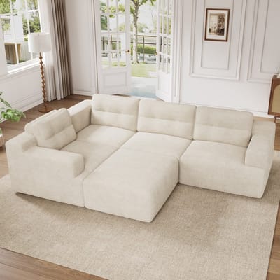 KOMHTOM Modulaire Bank - Chenille - L-vorm/U-vorm - Beige - Volschuim - Woonkamer & Slaapkamer