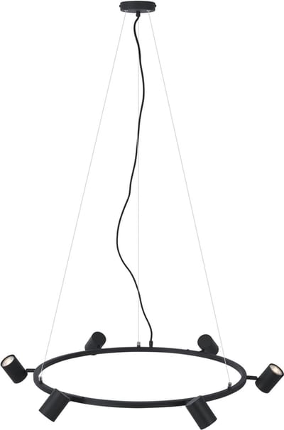 QAZQA jeana circle - Moderne Dimbare Hanglamp met Dimmer voor boven de eettafel | in eetkamer - 6 lichts - L 120 cm - Zwart - Woonkamer