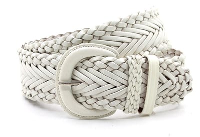 Dames riem wit - Gevlochten leren riem 6 cm met beklede gesp - Leer - Gevlochten riem - Casual - Maat 85