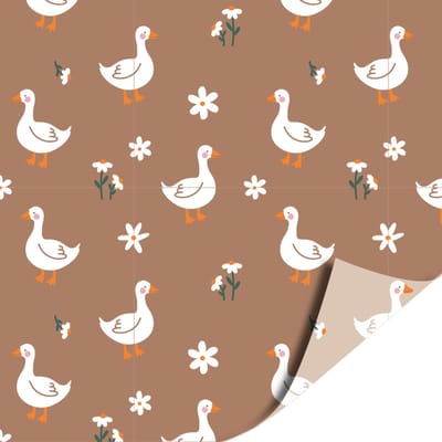 Het Inpakhuis - Inpakpapier - Cadeaupapier - Kadopapier - Gansjes Mokka Beige - 50cm x 3m - Rol inpakpapier - Baby - Geboorte - Gender Reveal - Babyshower