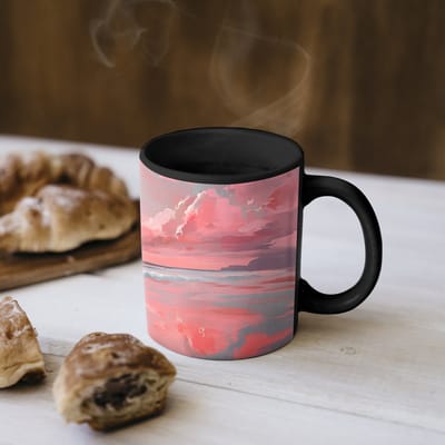 Magische Mok - Foto op Warmte Mokken - Koffiemok - Roze - Surfen - Zee - Magic Mok - Beker - 350 ML - Theemok