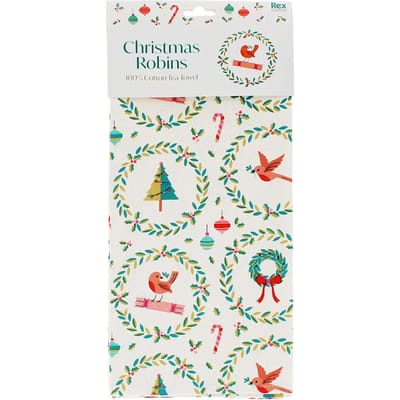Rex London Christmas Robins - Theedoek - 50 x 70cm