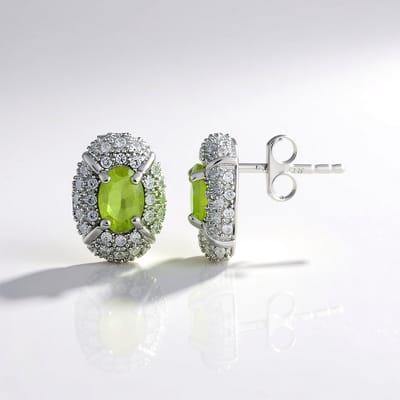 Cavill - 925 Sterling Zilver Oorbellen - 2x 1,005 ct Ovale Sfeen & 0,621 ct Cambodjaanse Zirkon - Elegante 12 mm
