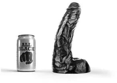 All Black - Realistische Dildo met Scrotum - 25.5 x 6.7 cm - Zwart