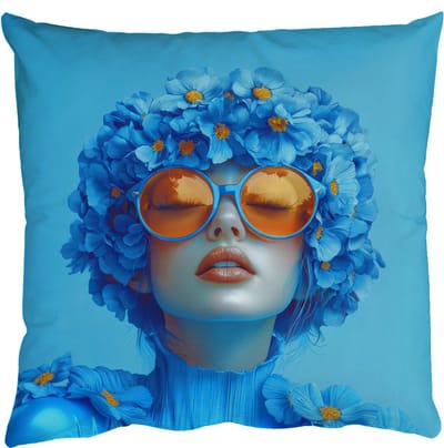 Sierkussens - Kussentjes Woonkamer - 50x50 cm - Vrouw - Bloem - Blauw - Modern - Bril - Portret