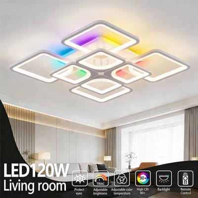 LED Bluetooth | 8 Head Plafondlamp | Wit| Afstandsbediening | Smart Lamp | RGB | Dimbaar Met App | Woonkamerlamp | Moderne lamp | Plafonniere